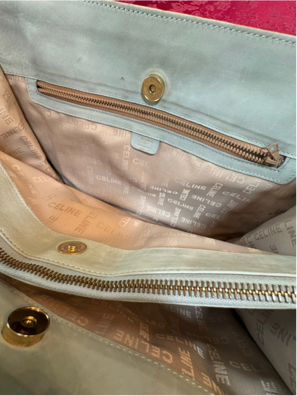 Celine Greenish-Grey Nubuck Shoulder Bag with Gold Hardware - Picture 7 of 11